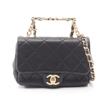 CHANEL Mini Matelasse Top Handle Shoulder Bag AS3748 Lamb leather Black Used GHW
