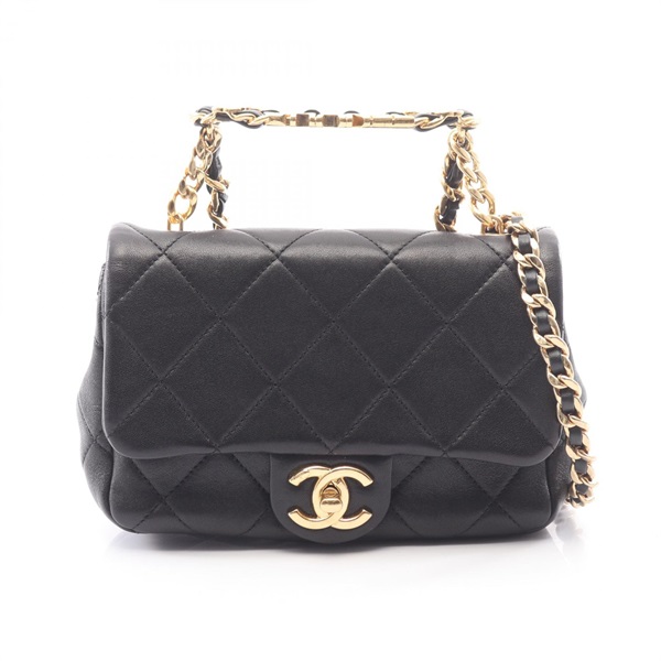 CHANEL Mini Matelasse Top Handle Shoulder Bag AS3748 Lamb leather Black Used GHW
