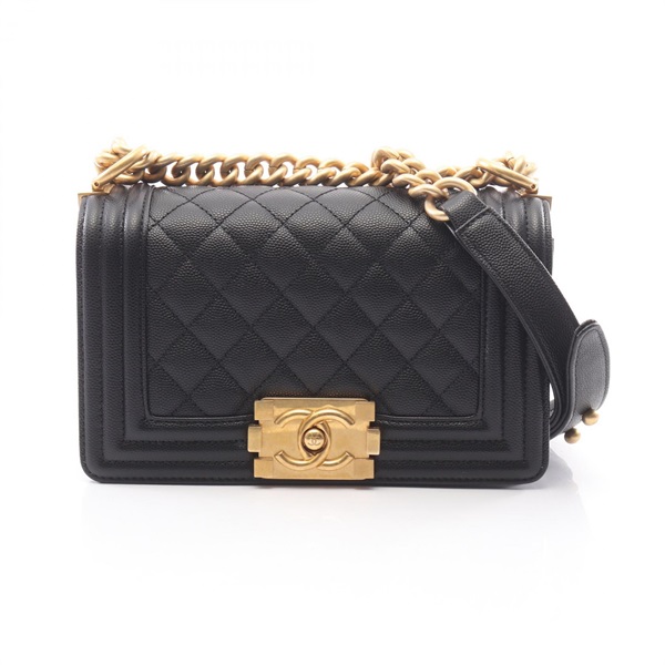 CHANEL Boy Chanel Small Chain Shoulder Bag A67085 leather Black Used Women GHW