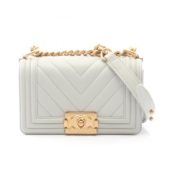 CHANEL Boy Chanel Small Chain Shoulder Bag A67085 Leather Blue Used Women GHW