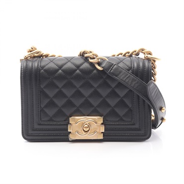 CHANEL Boy Chanel Small Chain Shoulder Bag A67085 leather Black Used Women GHW