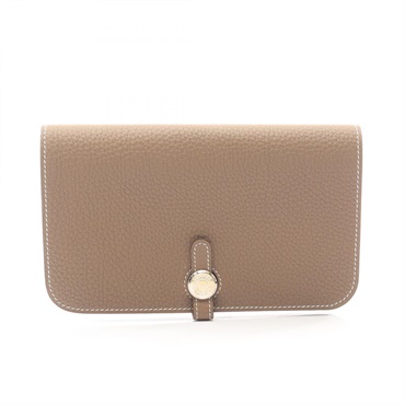 HERMES Dogon GM Bifold Wallet Purse Togo leather Gray Etoupe Grey SHW Used Y