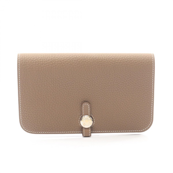 HERMES Dogon GM Bifold Wallet Purse Togo leather Gray Etoupe Grey SHW Used Y