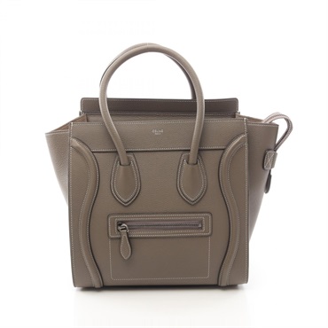 CELINE Luggage micro shopper Handbag leather Gray Used Women
