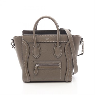 CELINE Luggage Nano Shopper 2WAY Shoulder Handbag leather Gray Used Women
