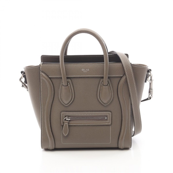 CELINE Luggage Nano Shopper 2WAY Shoulder Handbag leather Gray Used Women