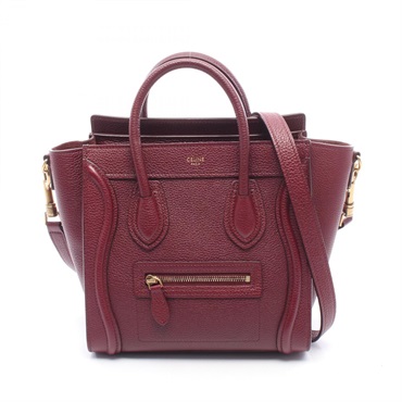 CELINE Luggage Nano Shopper Shoulder Crossbody Handbag leather Purple Used Women