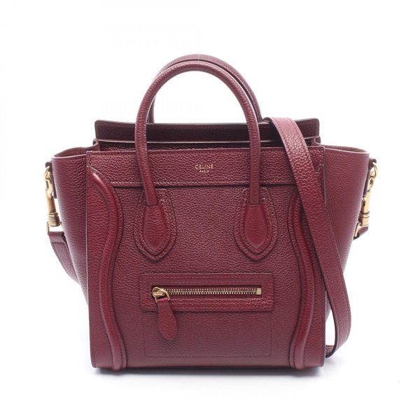 CELINE Luggage Nano Shopper Shoulder Crossbody Handbag leather Purple Used Women