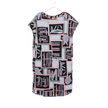 HERMES LETTRES EQUESTRES Short Sleeve Dress #34 cotton Black Blue Pink Used