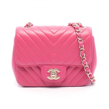 CHANEL Chevron V-Stitch Mini Chain Shoulder Crossbody Bag A35200 leather PK Used