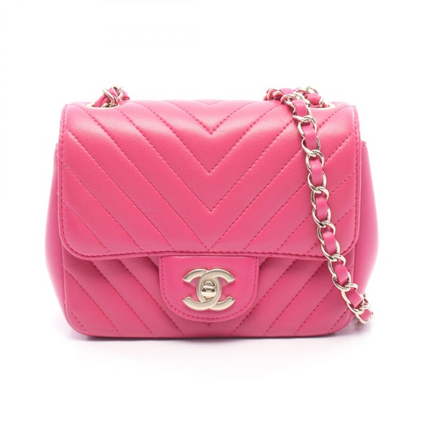 CHANEL Chevron V-Stitch Mini Chain Shoulder Crossbody Bag A35200 leather PK Used