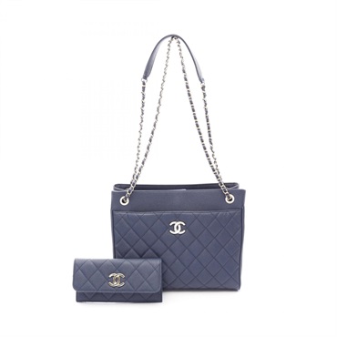 CHANEL Matelasse Chain Shoulder Tote Bag A50499 Calfskin leather Navy GHW Used