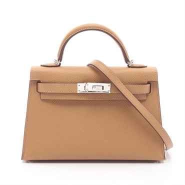 HERMES Mini Kelly 2 shoulder Handbag K Epsom leather Biscuit Used SHW