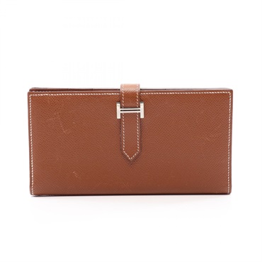 HERMES Bearn Soufflet Bifold Purse Wallet Epsom leather Cognac SHW Used Women L