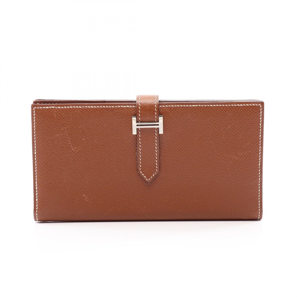 HERMES Bearn Soufflet Bifold Purse Wallet Epsom leather Cognac SHW Used Women L