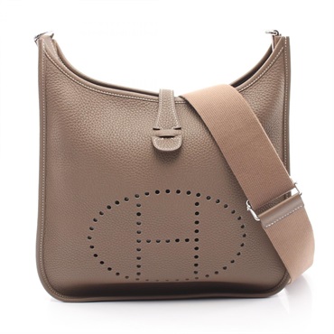 HERMES Evelyne 3 Trois PM Shoulder Bag Taurillon leather Etoupe Grey Used Z SHW