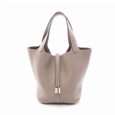 HERMES Picotin Lock MM tote Handbag D Taurillon Clemence Gris tourterelle SHW