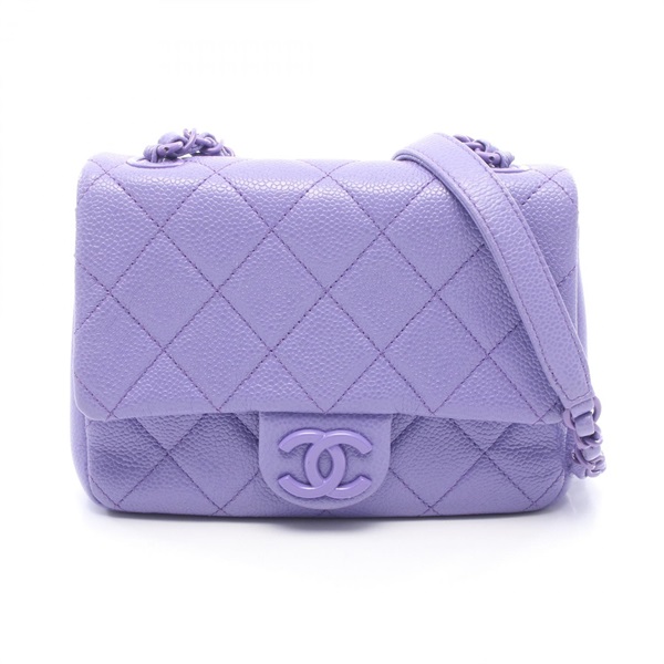 CHANEL Mini Matelasse Chain Shoulder Crossbody Bag AS1784 leather Purple Used CC