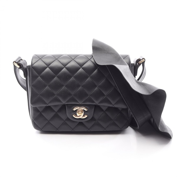 CHANEL Matelasse Frill Crossbody Shoulder Bag AS1737 Lambskin Black GHW Used CC