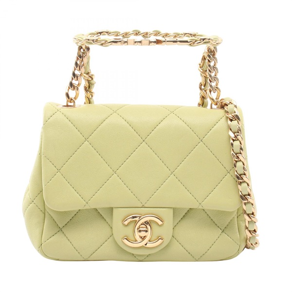 CHANEL Mini Matelasse Top Handle 2WAY Shoulder Bag AS3748 Lambskin Green GHW CC