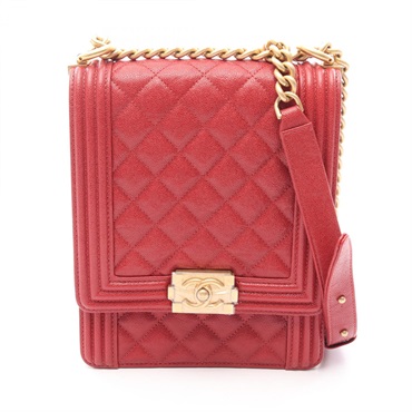 CHANEL Boy Chanel Matelasse Chain Shoulder Bag AS0130 Calfskin Red Used Women