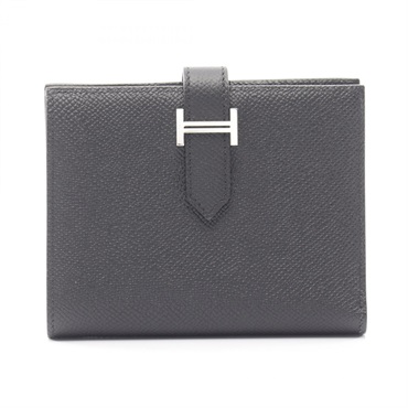 HERMES Bearn Compact Bi-fold Wallet Purse Epsom leather Black SHW Used Women U