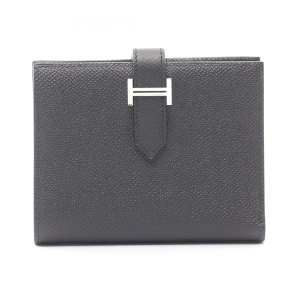 HERMES Bearn Compact Bi-fold Wallet Purse Epsom leather Black SHW Used Women U