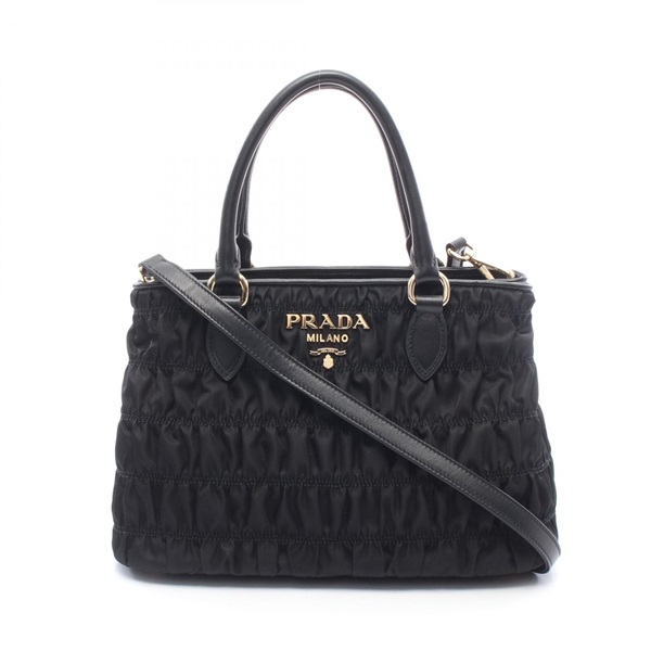 PRADA TESSUTO GAUFRE' 2WAY Tote Bag 1BA173 Nylon leather Black Used Women