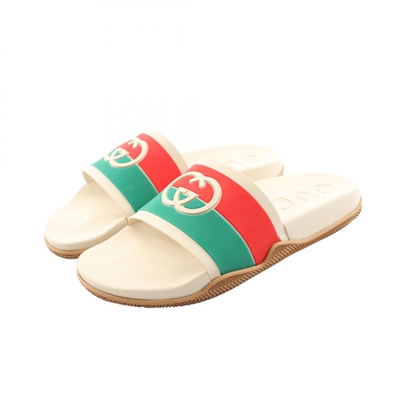 GUCCI Interlocking Flat Sandals Shoes #11 rubber Beige Green Red mens