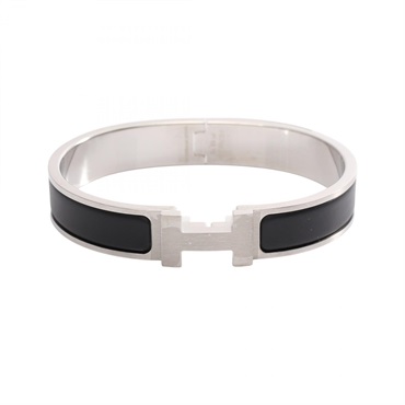HERMES Click HH Black Matte Bracelet Stainless Steel enamel Used mens SHW