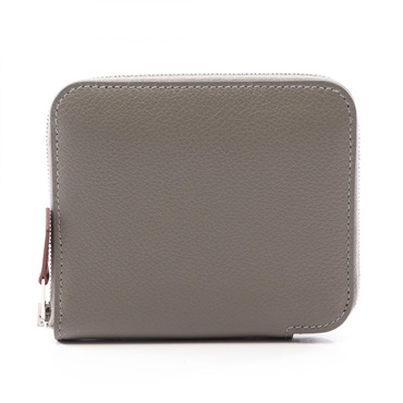HERMES Azap Compact Silk In Zip Around Wallet Evercolor leather Gris meyer SHW W
