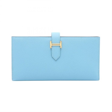 HERMES Bearn Soufflet Verso Bifold Wallet Purse leather Celeste Green GHW Used U