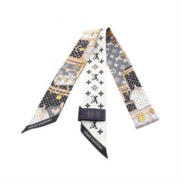 LOUIS VUITTON Bandeau BB Let's Go scarf long echarpe M76442 silk Black White