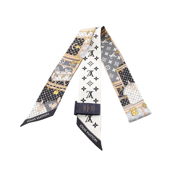LOUIS VUITTON Bandeau BB Let's Go scarf long echarpe M76442 silk Black White
