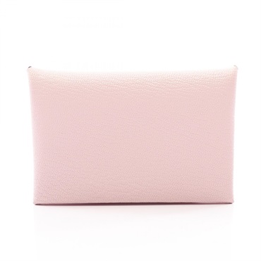 HERMES Calvi Coin Change Purse Wallet Card Case Chevre leather Mauve Pale SHW W