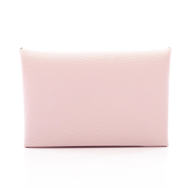 HERMES Calvi Coin Change Purse Wallet Card Case Chevre leather Mauve Pale SHW W