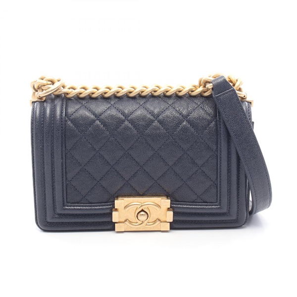 CHANEL Boy Chanel Small Chain Shoulder Bag A67085 Calfskin Navy GHW Used Women