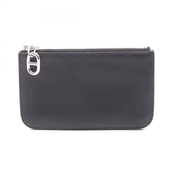 HERMES Zipengo Chaine d'Ancre Coin Purse H086343CK89 leather Black SHW Used K