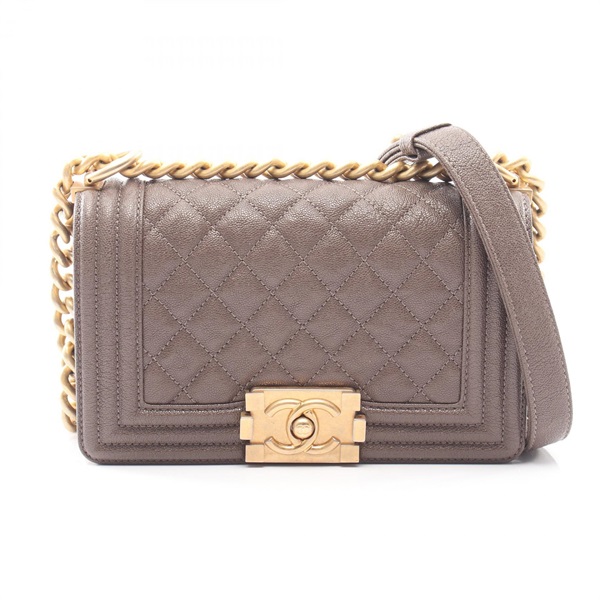 CHANEL Boy Chanel Small Chain Shoulder Bag A67085 Calfskin Gray GHW Used Women