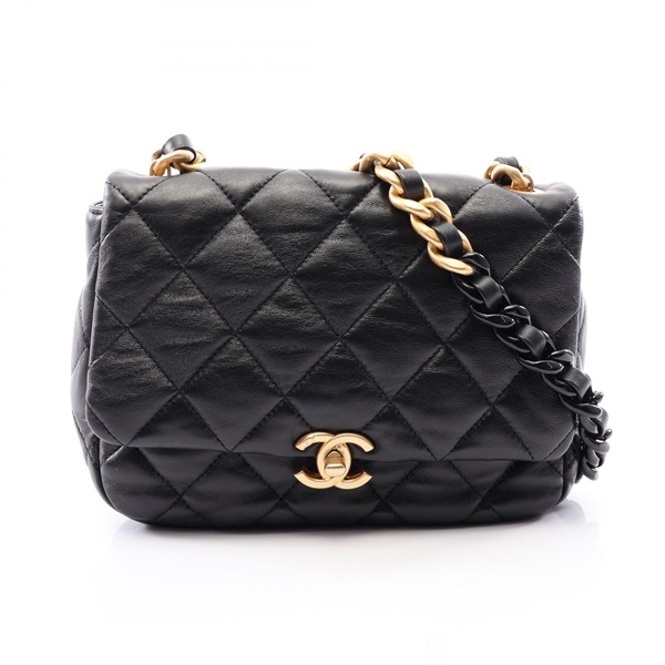 CHANEL Matelasse Bicolor Chain Crossbody Shoulder Bag AS3206 leather Black Used