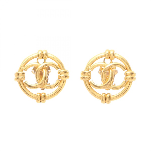 CHANEL COCO Mark Earring Gold Plated GHW Used Women CC