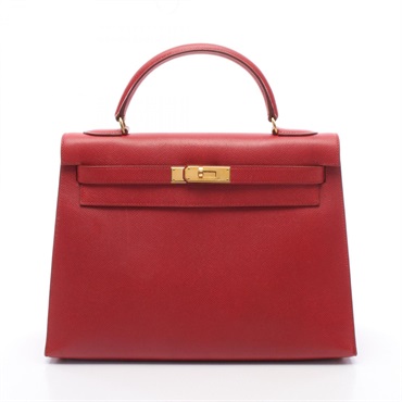 HERMES Kelly 32 outside stitched shoulder Handbag A Courchevel Rouge vif GHW