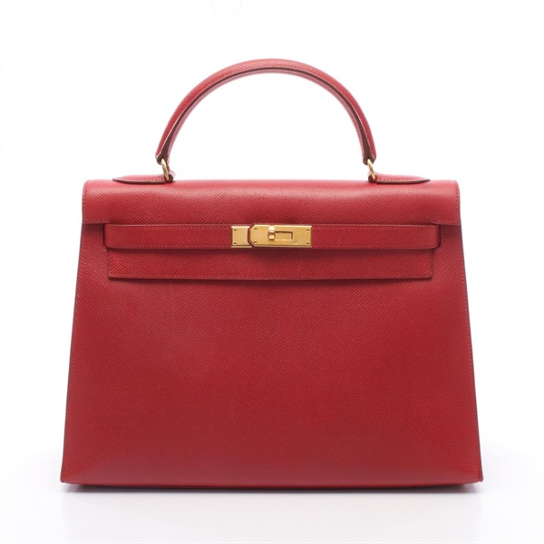HERMES Kelly 32 outside stitched shoulder Handbag A Courchevel Rouge vif GHW
