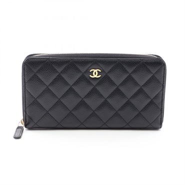 CHANEL Classic Long Zip Wallet Matelasse Grained Calfskin leather Black Used GHW