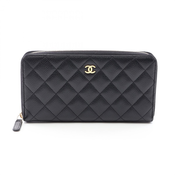 CHANEL Classic Long Zip Wallet Matelasse Grained Calfskin leather Black Used GHW