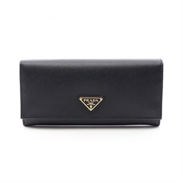 PRADA SAFFIANO TRIANG Bifold purse 1MH132 Saffiano leather Black Used Women