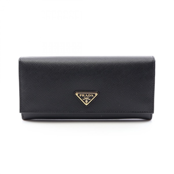 PRADA SAFFIANO TRIANG Bifold purse 1MH132 Saffiano leather Black Used Women