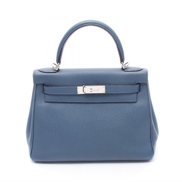 HERMES Kelly 28 insidel stitched shuolder Handbag X Togo leather Blue agate SHW