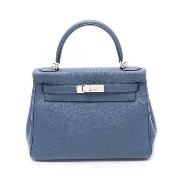 HERMES Kelly 28 insidel stitched shuolder Handbag X Togo leather Blue agate SHW