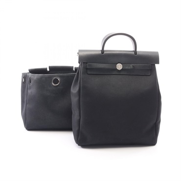 HERMES Herbag a dos PM Rucksack Backpack E hunter Toile Officier Black Used SHW